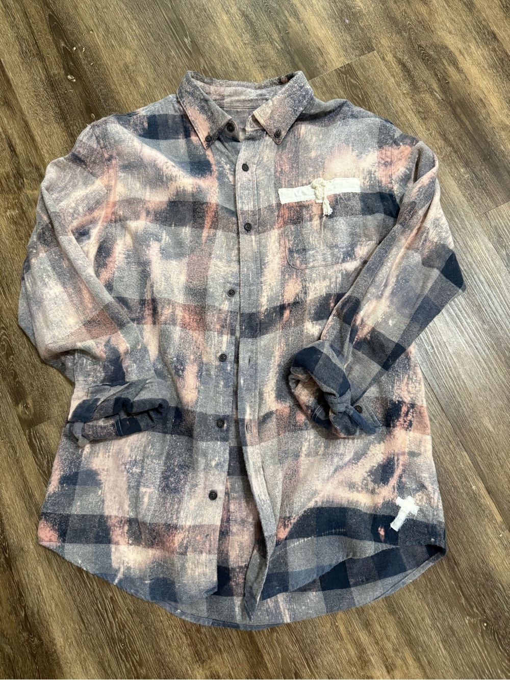Oversized Pink and Blue Plaid Button-Up Shirt